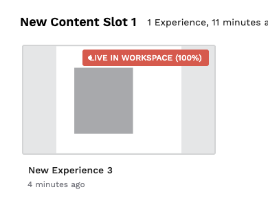 A content slot in Frontend showing a red 'Live in Workspace (100%)' flag, indicating the experience now renders from Fastr Workspace.