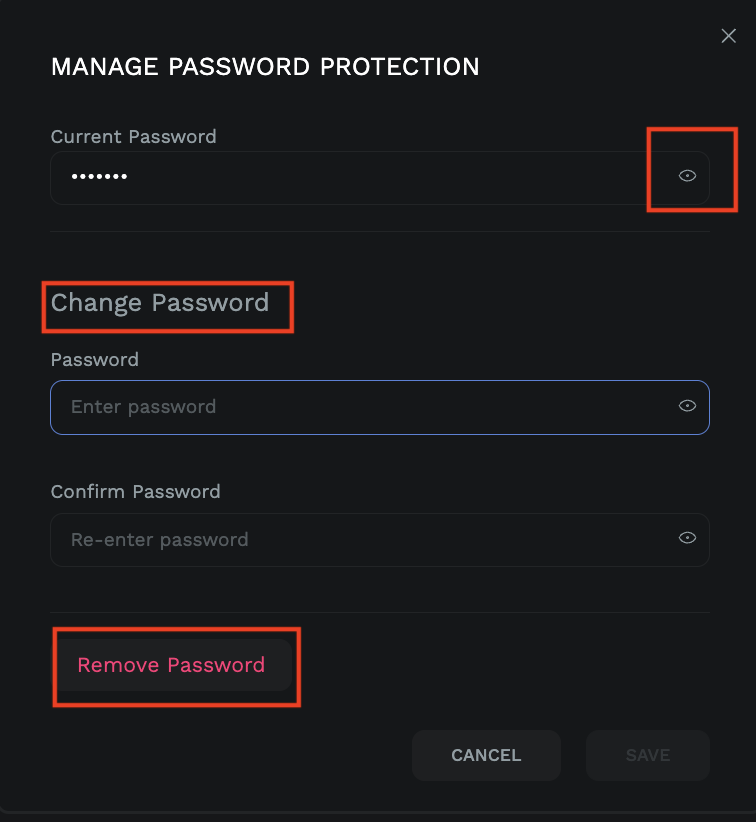 View, change, or remove password