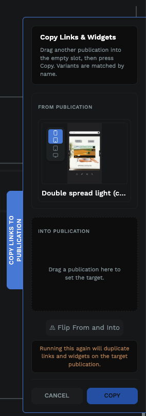 Copy Links and Widgets panel