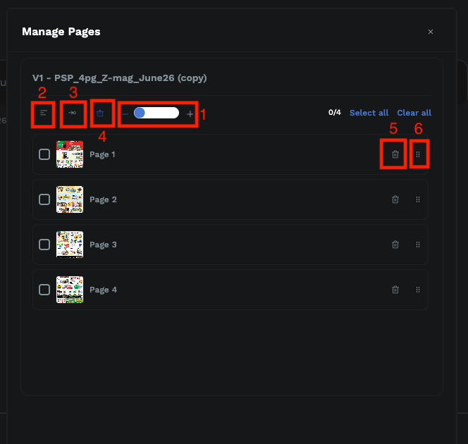 Reorder and delete pages dashboard