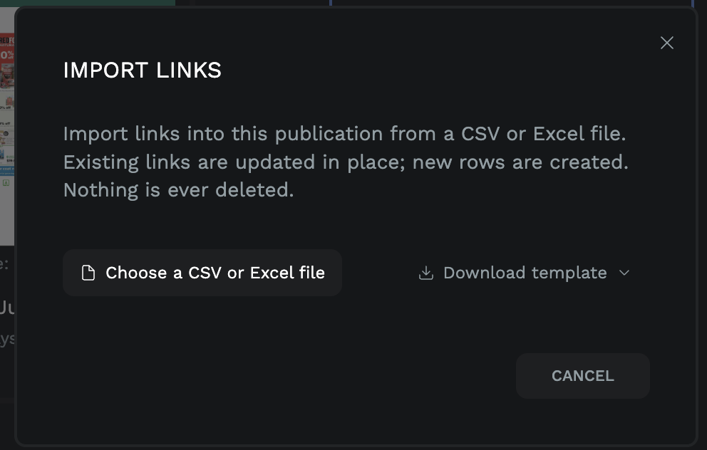 Import links from a CSV or Excel file