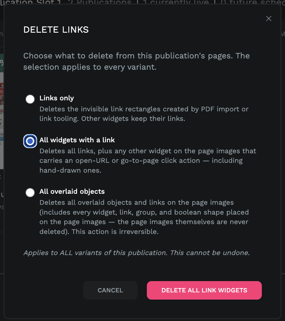 Delete Links options